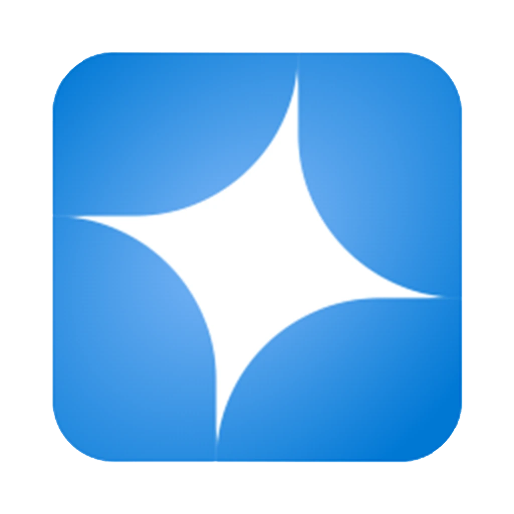 Icono azul con destello de cuatro puntas que representa optimización tecnológica